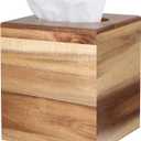 Reviaras Tissue Box Cover, Acacia Wood Square Tissue Box Holder with Slide-Out Bottom for Bathroom, Bedroom, Dinner Table, Office