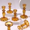 Amber Candlestick Holders Set of 6, Taper Candle Holders, 4.3" H & 6.3" H Glass Candle Holder for Candlesticks & Pillar Candles, Candle Holder for Table Centerpieces and Party Decor