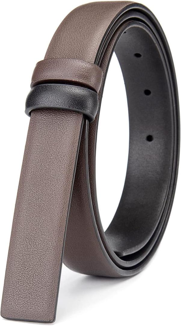 Vatee's Reversible Genuine Leather Replacement Belt Strap For Men/Women without Buckle 1"/25mm/1.14"/29mm Wide (Brown)