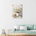 DEMCEAR Farmhouse Vintage Daisy Wall Art for Living Room, Rustic Retro Floral with Grey Brown Framed Canvas Wall Art for Bedroom Bathroom Office Home Decor, 16L x 12W Inches