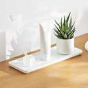 Ceramic Candle Tray - Small Rectangle, White Marble Organizer for Candle, Soap, Jewelry, Perfume, Towel Holder - Decorative Bathroom, Kitchen Sink, Counter, Restroom (9" x 3" x 1")