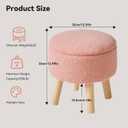 IBUYKE 13 Inch Foot Stool Ottoman with Storage, Round Small Foot Rest with Padded Seat and Wood Legs, Teddy Velvet Mini Footstool for Living Room Couch Bedroom Entryway, Pink WBD006P