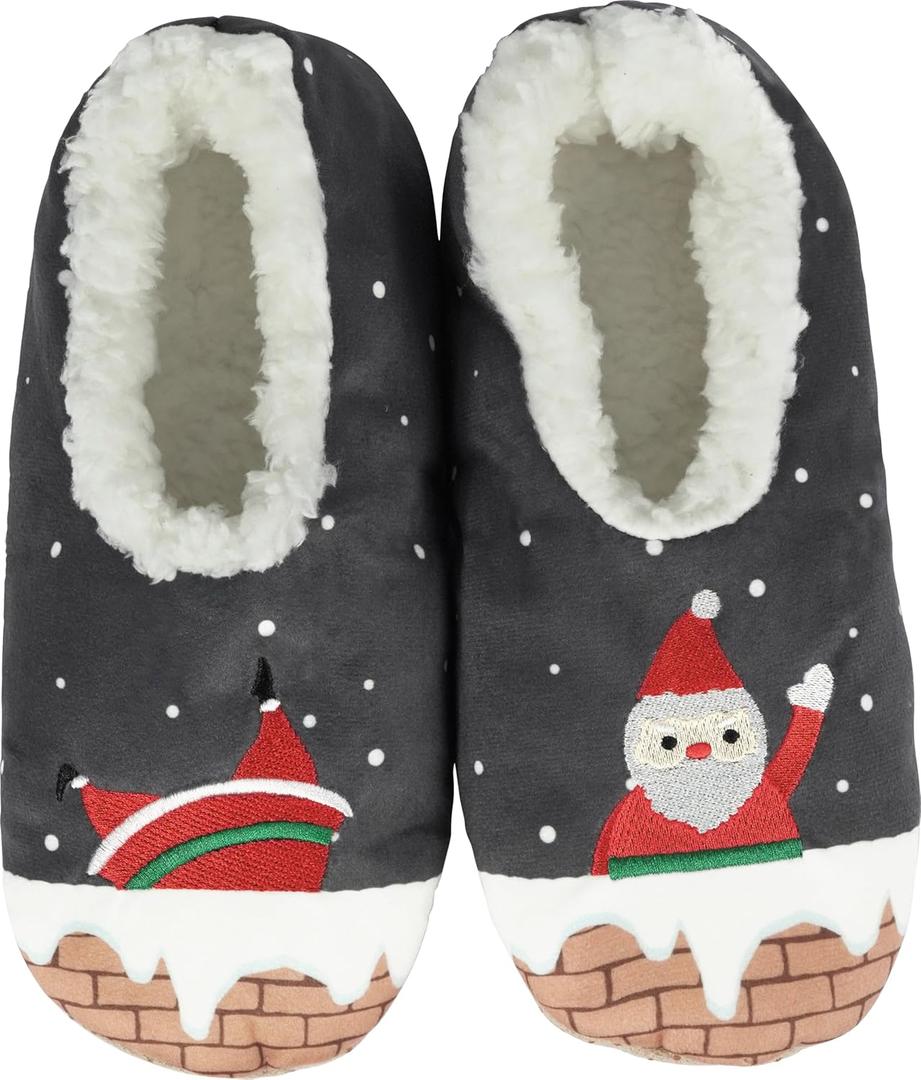 BenSorts Fuzzy Slipper Socks for Women Funny House Slippers with Grips (5-6.5, 1 Pair Christmas Grey)