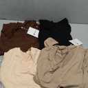 Neer 4 Pack Women's T-Shirts V Neck Long Sleeve Casual Tops Loose Fit Basic Layering Shirts Straight Hem Plain Soft Tees (Large, Apricot, Khaki, Brown, Black)