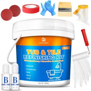 Tub and Tile Refinishing Kit, 36oz Tile Paint Bathtub Paint White for DIY Bathroom Resurfacing, Ceramic/Porcelain Tiles, Glass and Marble Sinks Waterproof,Scratch Resistant, Low Odor (Tools in Bucket)