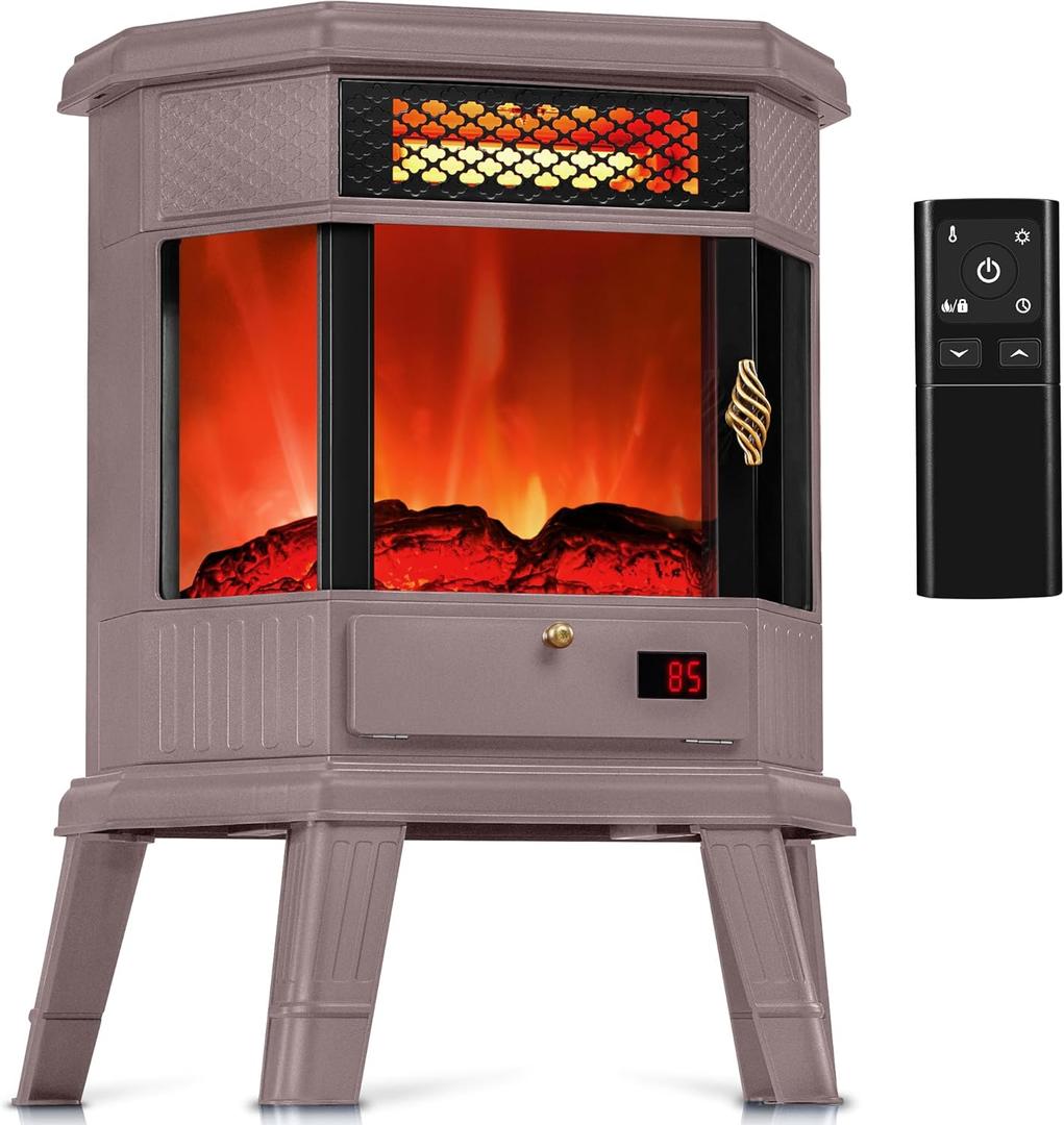 RealSmart Electric Fireplace Heater 22 in Freestanding Fireplace Stove Infrared Fireplace with 3D Flame Effect Remote Control, Timer, Overheating Protection Heater for Indoor Use Brown