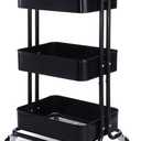 Simple Deluxe 3-Tier Metal Rolling Utility Cart, Heavy Duty Craft Cart with Wheels and Handle, Black