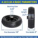 GICOOL 10" Flat-Free Solid Tire and Wheel Replacement 4.10/3.50-4, with 5/8" Axle Bore Hole, 2.2" Offset Hub, Compatible with Hand Truck Tire Garden Wagon Trolley Dolly