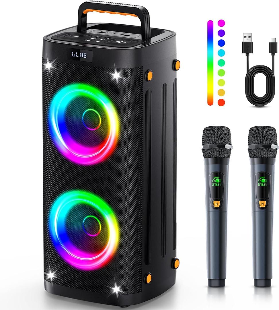 Party Speaker Bluetooth Wireless, Portable Karaoke Speaker with Microphone
Outdoor Speakers Bluetooth with RGB Lights, 12H Playtime, TWS Pair, Large Bluetooth Speaker for Backyard, Camping, Home Party