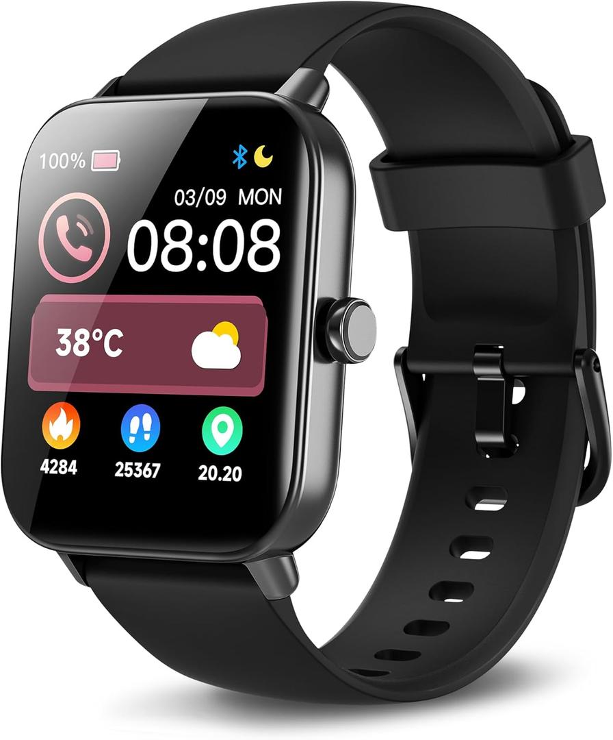 Smart Watches for Men, Alexa Built-in, 1.8" Smartwatch with Heart Rate/SpO2/Sleep/Stress, IP68 Waterproof Fitness Tracker with Bluetooth Call (Answer/Make), 101+ Sports Modes, for Android & iPhone (Matte Black)