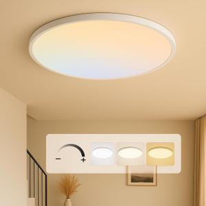 MOONSEA 24 Inch Flush Mount Ceiling Light Fixture 48W - 3000K/4500K/6000K Adjustable Round Large Kitchen Light Fixtures Ceiling 4800lm, Dimmable Light Fixtures for Bedroom, White