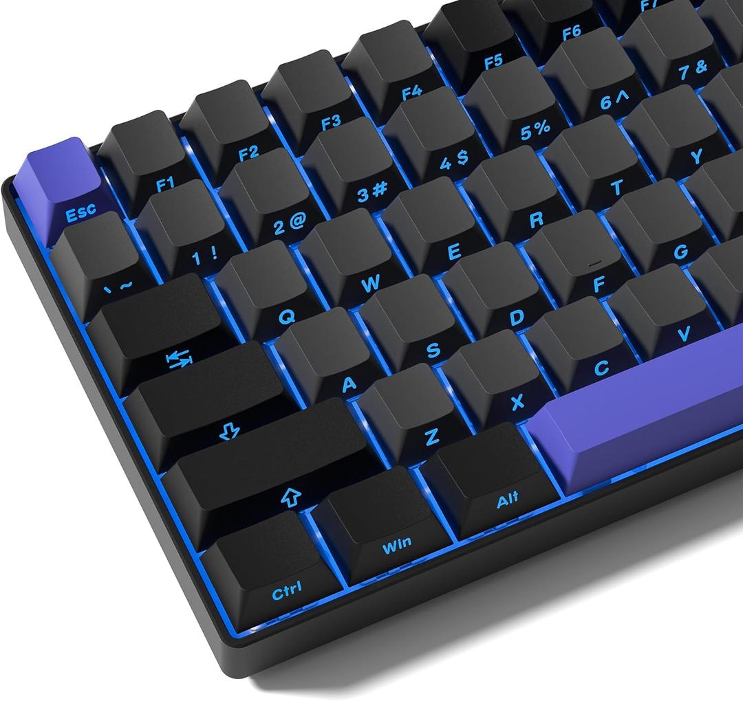 Shine Through Double Shot PBT Keycaps Set, Cherry Profile Custom Keycaps 60 65 75 100 Percent for 61/64/68/84/87/100/104/108 Retro Gaming Mechanical Keyboard, Black Purple