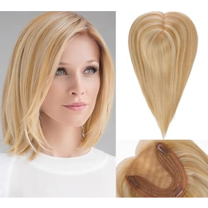 Hair Toppers for Women 14 inch Real Human Hair Topper No Bangs 5"*5.5" Base Light Blonde&Bleach Blonde Hair Toppers for Women with Thinning Hair Cover Grey Hair