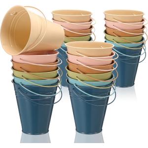 Sadnyy 24 Pack Small Metal Buckets with Handle, 4.5 x 5.1 Inch Mini Galvanized Tin Bucket for Back to School Classrooms Crafts Pencil Holder Boho Wedding Birthday Party Favor Decoration (Morandi)