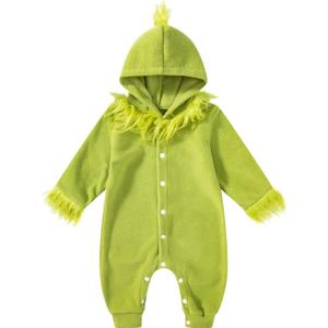 PROMOTED TO BIG SISTER Baby Boy Christmas Hooded Jumpsuit Furry Green Monster Costume (9-12 Months)