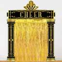 Tingjoo 6 Pcs Roaring 20s Party Decorations Set Black and Gold Door Cover Banner with Gold Tinsel Fringe Curtain Backdrop 1920s Birthday Speakeasy Awards Night Vintage Jazz Flapper Wedding Supplies