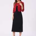 Allegra K Women's Shrug with Lace Sleeve Open Front Formal Jacket for Evening Dresses (Red, L)
