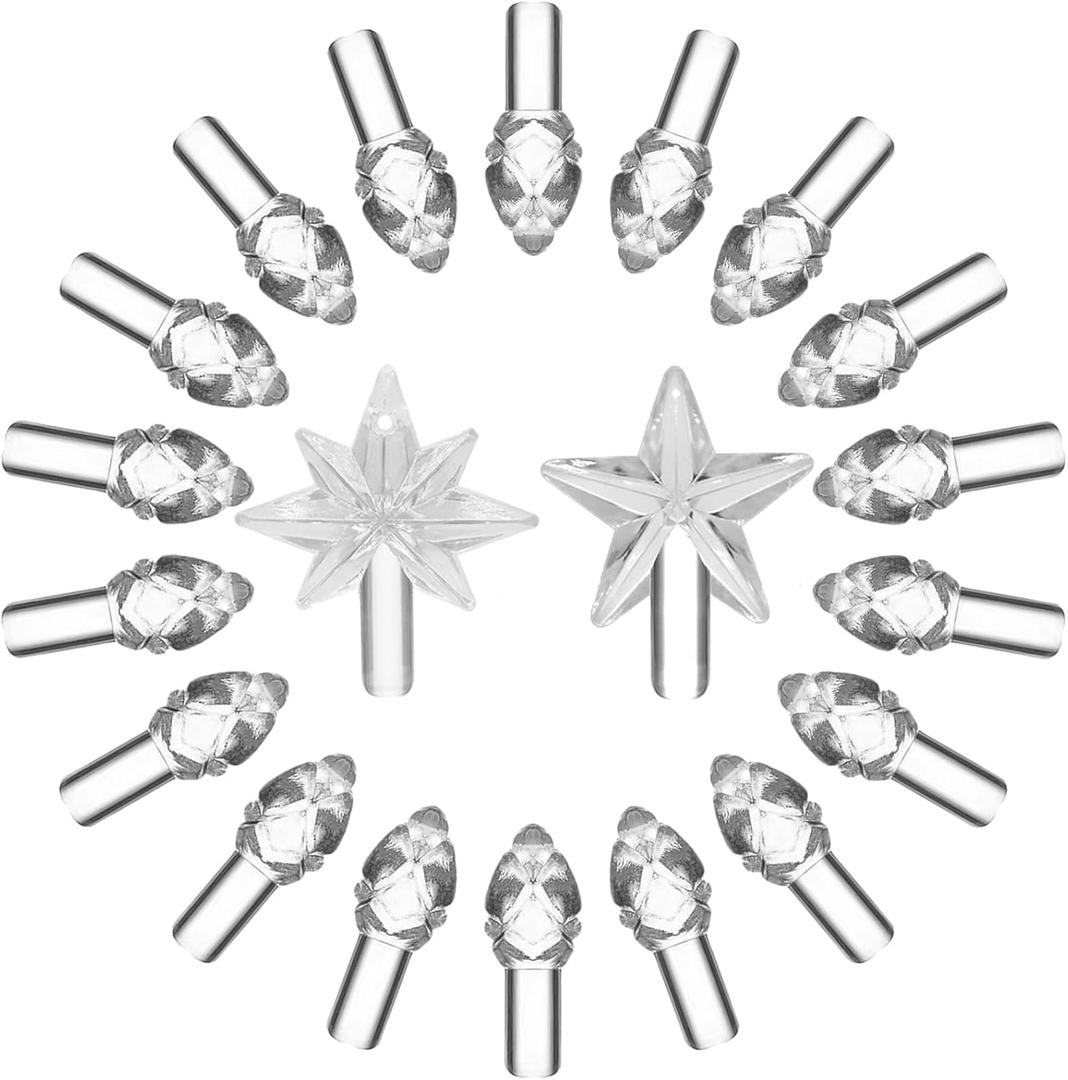 Clear White Replacement Lights Bulbs for Ceramic Christmas Tree, Mini Flame Light Ornaments for Ceramic Tree, Small Twist Pegs Accessories for Crafts, 2 Stars Treetopper177 Bulbs Set