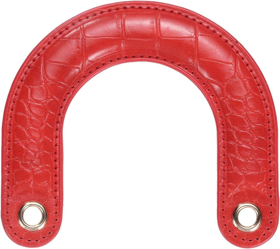 uxcell U-Shaped Leather Bag Handle Replacement Leather Purse Handles with Iron Grommets for Clutch Bag, Handcrafted Bag Accessories, (Red)