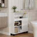 Slim Bathroom Storage Cabinet, Narrow Bathroom Storage Cabinet, Bathroom Floor Cabinet with Sliding Door and Adjustable Shelf for Small Spaces, Living Room, Kitchen, White