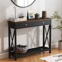 ChooChoo Farmhouse Console Table with Drawer for Entryway, Narrow Long Entry Table with Shelf for Living Room, Rustic Vintage Hallway Sofa Table with Stable X Supports, 40 Black, 39.37"W*11.81"D*31.5"H