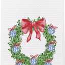 SPBL&L Chinoiserie Christmas Red Bow Wreath Decorative Hand Towels for Bathroom, Kitchen Dish Towels, 16x24 Inch, Set of 2