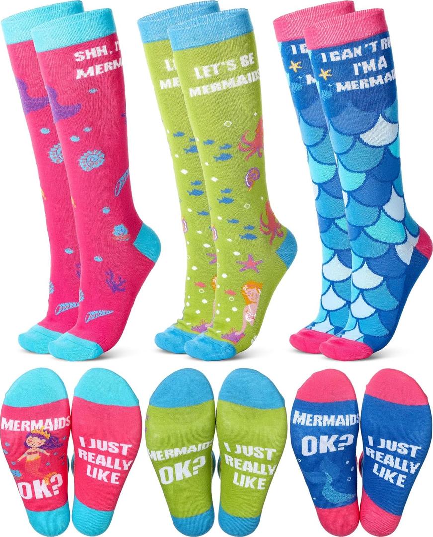 3 Pairs Winter Knee High Sock Gifts Fuzzy Novelty Funny Knee High Sock for Women Girls