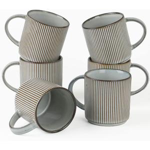 famiware Coffee Mug Set for 6, Star 12 oz Catering Mugs Cup Set with Handle for Coffee, Tea, Cocoa, Milk - Ceramic Stoneware Drinkware Set, Smoky Blue