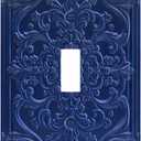 Decorative Light Switch Plate Covers Navy Blue 3D Floral Embossed 1 Gang Light Switch Cover Plate Single Toggle Wall Plate Outlet Covers Faceplate for Bedroom Home Decor