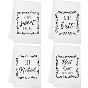 4 Pieces Funny Hand Towel with Sayings Decorative Kitchen Rustic Bath Hand Towels for Bathroom Kitchen Farmhouse Restroom, 16 x 24 Inch