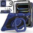 Case for iPad Pro 13 Inch M5 2025/ M4 2024, Ubearkk for iPad Pro 13 Inch case with Screen Protector, 360 Degree Rotating Stand Shoulder Strap Pencil Holder,Military Grade Shockproof, Navy Black