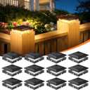 12 Pack 4x4 Solar Post Cap Lights Outdoor, Fence Post Solar Lights with Warm Light Mode, Waterproof Fence Deck Post Lights Solar Powered Fits 4x4 3.5x3.5 Vinyl Wooden Posts for Patio Porch