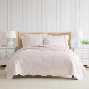 Martha Stewart - Twin Quilt Set, 100% Soft & Breathable Bedding with a Lightweight Feel for Year Round Comfort, 2 Piece Bed Set with Matching Pillowcase (Olivia Gingham Pink)