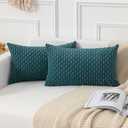 Kevin Textile Throw Pillow Covers Soft Corduroy Decorative Set of 2 Boho Striped Pillow Covers Pillowcases Farmhouse Home Decor for Couch Bed Sofa Living Room 12x20 Inch Teal Blue