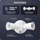 3 x GLOBE Electric 240W Twin Head Dusk to Dawn Security Flood Light, White Finish, Automatic Photocell, Hardwired, Weather Resistant Outdoor Spotlight, 17000081