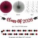 2 x 2026 Class Graduation Party-Decorations Banner-Streamers - 21pcs Burgundy Black Silver Congratulations Grad Backdrop Decor,Tassel Garland,Tissue Pom Poms Honeycomb,Paper Lantern Fans Hugtmr