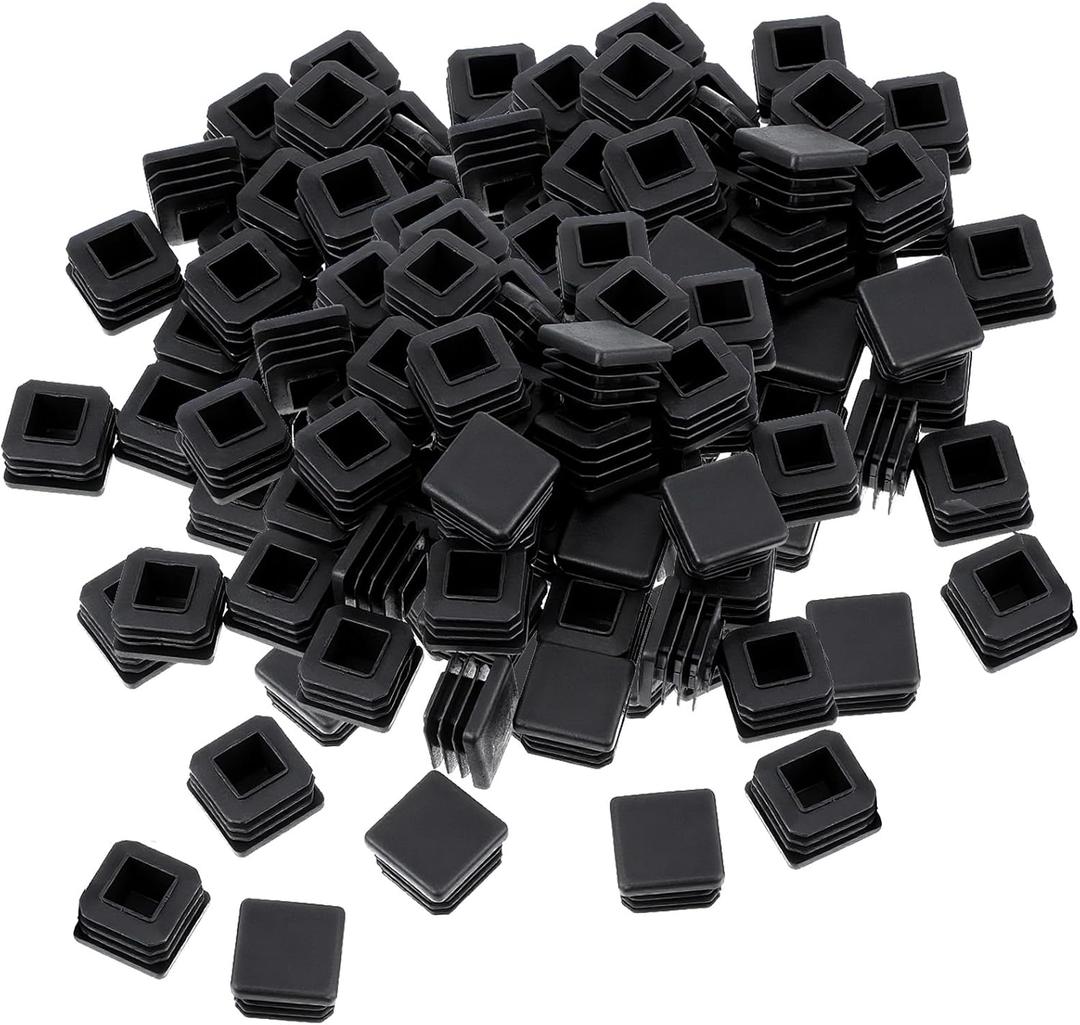 300 Pack 1x1 Inch Square Tube End Cap Plastic Plugs, 1 Inch Square Tubing Plug 1x1 Tube End Caps Fence Post Pipe Cap Cover Tubing Insert Chair Glide Finishing Plugs (Black)