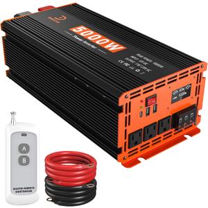 5000W Power Inverter 12V DC to 110V/120V AC Converter for RV/Truck/Boat/Camping/Off-Grid Solar Car Power Inverter Peak Power 10000W with 3 AC Outlets,USB & Type-C Port, Remote Controller & LCD Screen