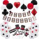 Magician Birthday Party Supplies Poker Themed Las Vegas Casino Themed Latex Balloons Paper Honeycomb Pom Poms Magic Show Photo Booth Props Decoration Easy Joy (Black White Red)