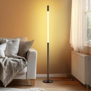LED Dimmable Floor Lamp with Remote & Foot Switch, 27006000K Adjustable Color Temperature & Stepless Dimming, Slim Linear Tube Tall Standing Lamp, Modern Black Corner Lamp for Living Room Bedroom