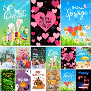 CDLong Seasonal Garden Flag Set of 12 Double Sided 12 x 18 Inch Yard Flag, Small garden flags for outside, Christmas Spring Seasonal Flag for Outdoor Holiday Decorations