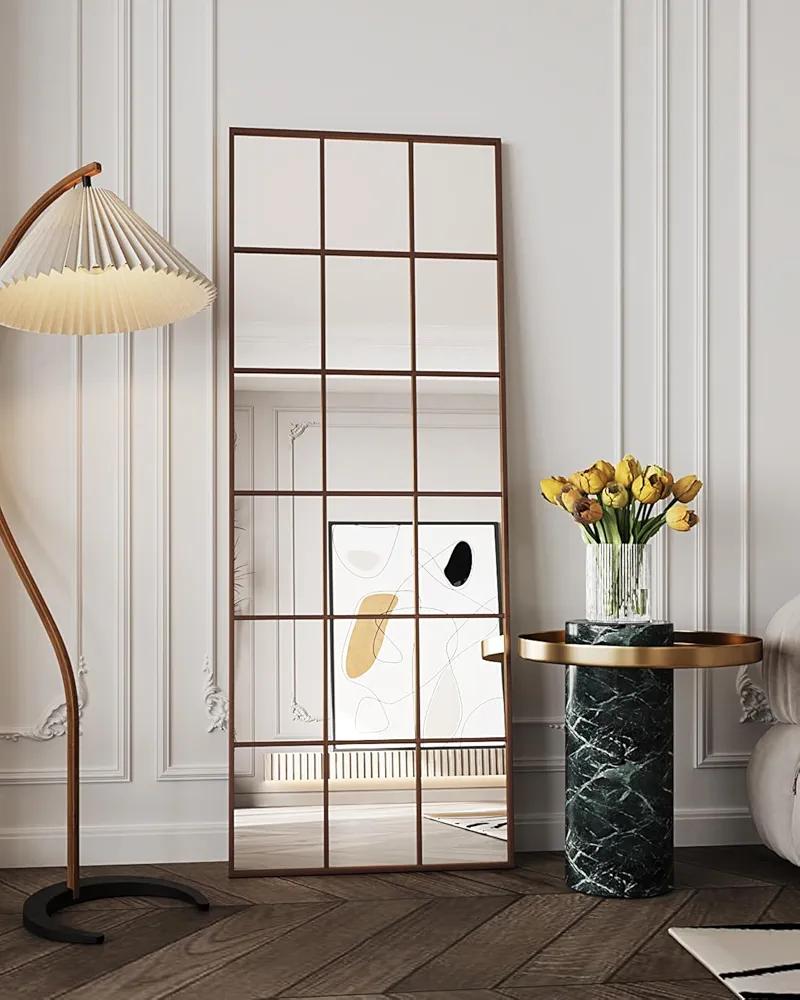Antok Full Length Mirror, Floor Mirror 65" x 22" Rectangular Window Decorative Mirror, Metal Framed Decor Floor Mirror Art Pane Mirror Wall Decor for Bedroom, Living Room, Entryway, Bronze
