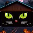 6 X 13Ft Mardi Gras Garage Door Decorations Black Cat Banner Cover Horror Green Cat Eyes Photography Background for Home Outdoor Indoor Party Banner Supplies Happy Mardi Gras Photo Booth