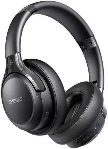 BERIBES Bluetooth Headphones Over Ear, 65H Playtime and 6 EQ Music Modes Wireless Headphones with Microphone, HiFi Stereo Foldable Lightweight Headsets (Black)
