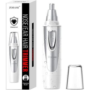 Ear and Nose Hair Trimmer Clipper - 2025 Professional Painless Eyebrow & Facial Hair Trimmer for Men Women, Battery-Operated Trimmer with IPX7 Waterproof, Dual Edge Blades for Easy Cleansing White