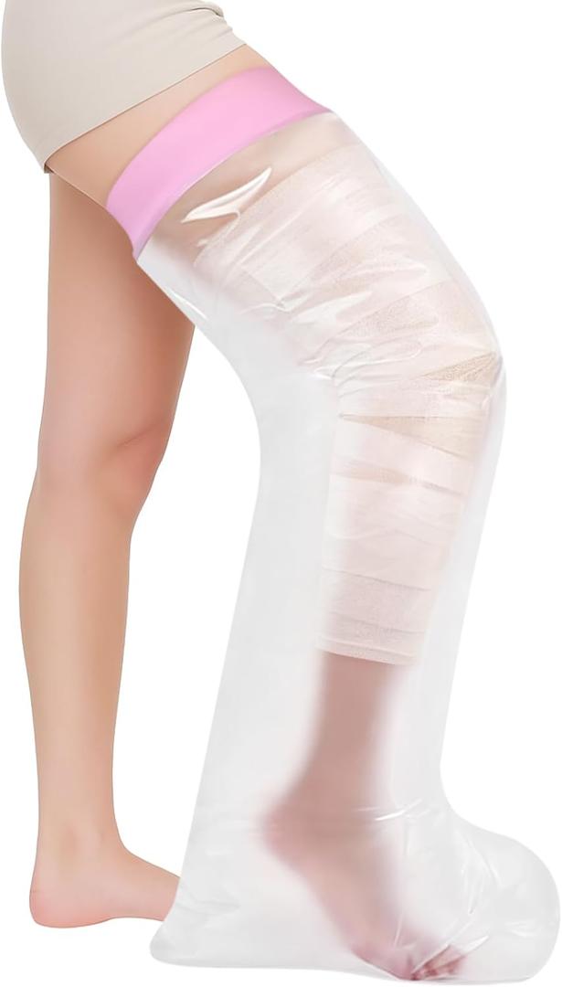 Mosago Waterproof Cast Covers for Shower Leg, Soft Comfortable Full Leg Protector for Shower Adult, Keep Wound/Bandage Dry Bath, Broken Legs/Knee/Foot/Ankle, Reusable Wound Care Supplies (Pink)