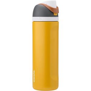 Owala FreeSip Insulated Stainless Steel Water Bottle with Straw for Sports and Travel, BPA-Free Sports Water Bottle, 24 oz, Grey/Yellow, Golden Conquest