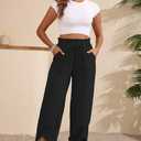 Capri Pants for Women Wide Leg Summer Beach Capris High Waist Casual Palazzo Pants Cropped Loose Pants with Pockets, Size L (Black)