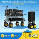 VELUVIA 400L Double Decker Beach Wagon with Big Balloon Wheels for Sand | 500LBS Heavy Duty Foldable Beach Wagon with Side Pocket, Beach Cart for Beach,Fishing,Camping,Outdoor-Black