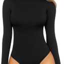 MANGOPOP Women's Mock Turtle Neck Sleeveless Long Sleeve Tops Bodysuit Jumpsuit (Medium, 15 Long Sleeve Black)